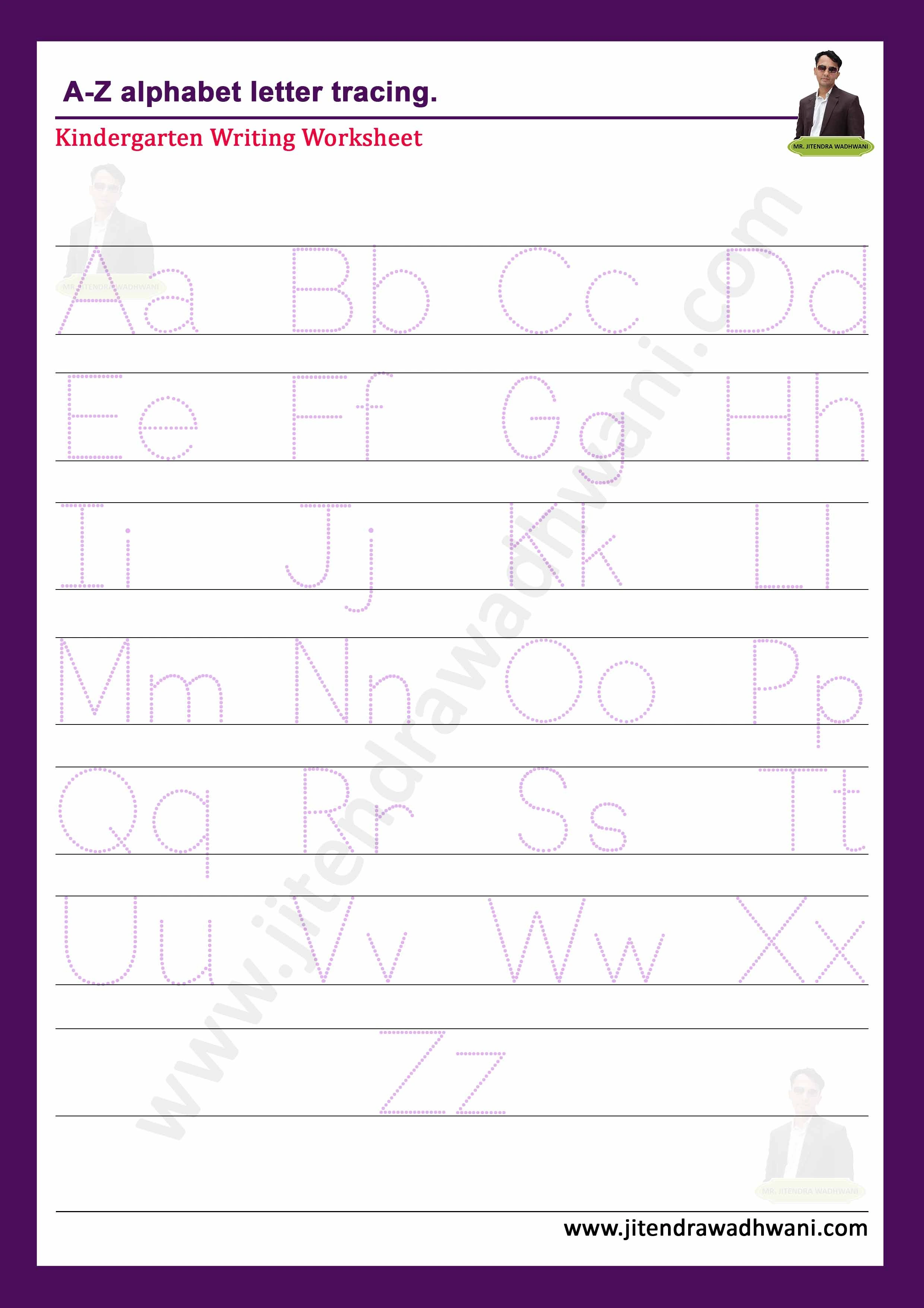 English A Z Alphabet Letter Tracing Worksheet